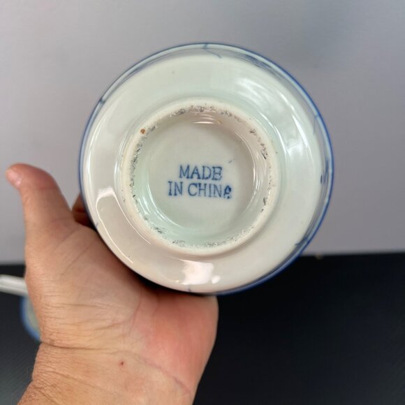 Vintage Chinese Porcelain Rice Bowls Set Of 2 White & Blue Ming Style w/ spoons - Picture 4 of 8